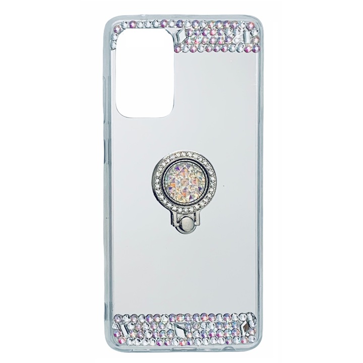 Husa silicon model Oglinda cu Inel si Pietricele pentru Samsung Galaxy A72 4G / A72 5G, Argintiu