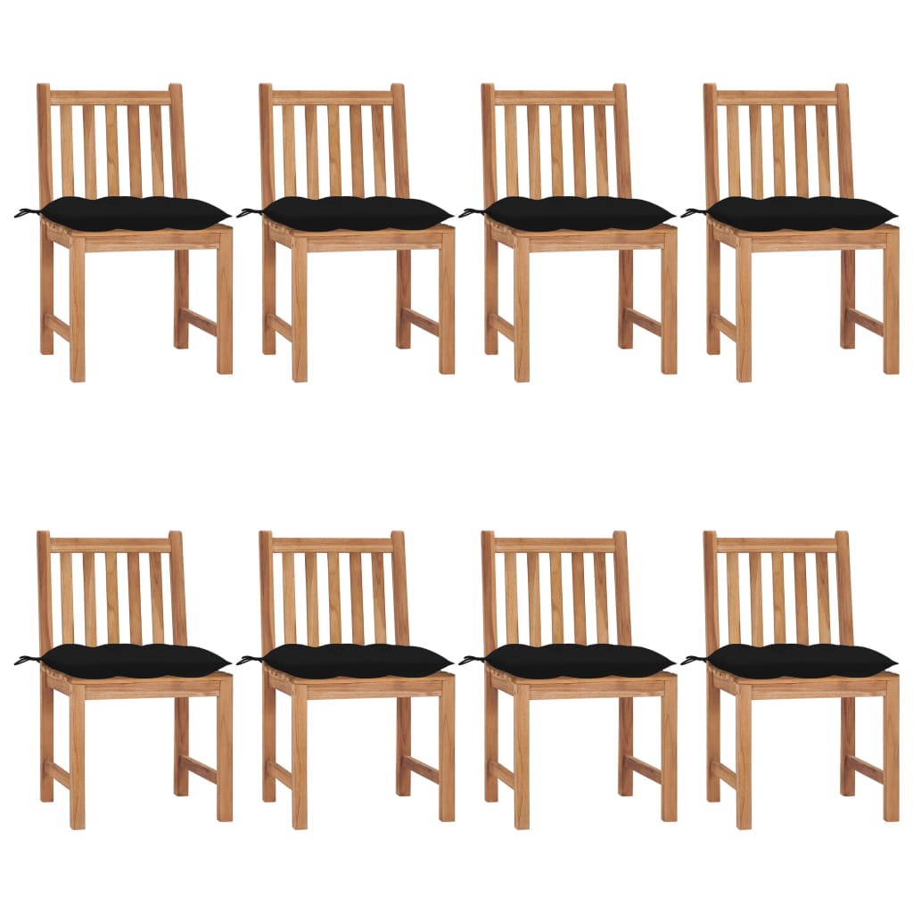 Set de 8 scaune de exterior din lemn masiv de tec cu perna vidaXL, Lemn, 50 x 53 x 90 cm, Maro/Negru