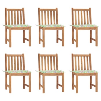 Set de 6 scaune de exterior din lemn masiv de tec cu perna cu model vidaXL, Lemn, 50 x 53 x 90 cm, Maro/Multicolor