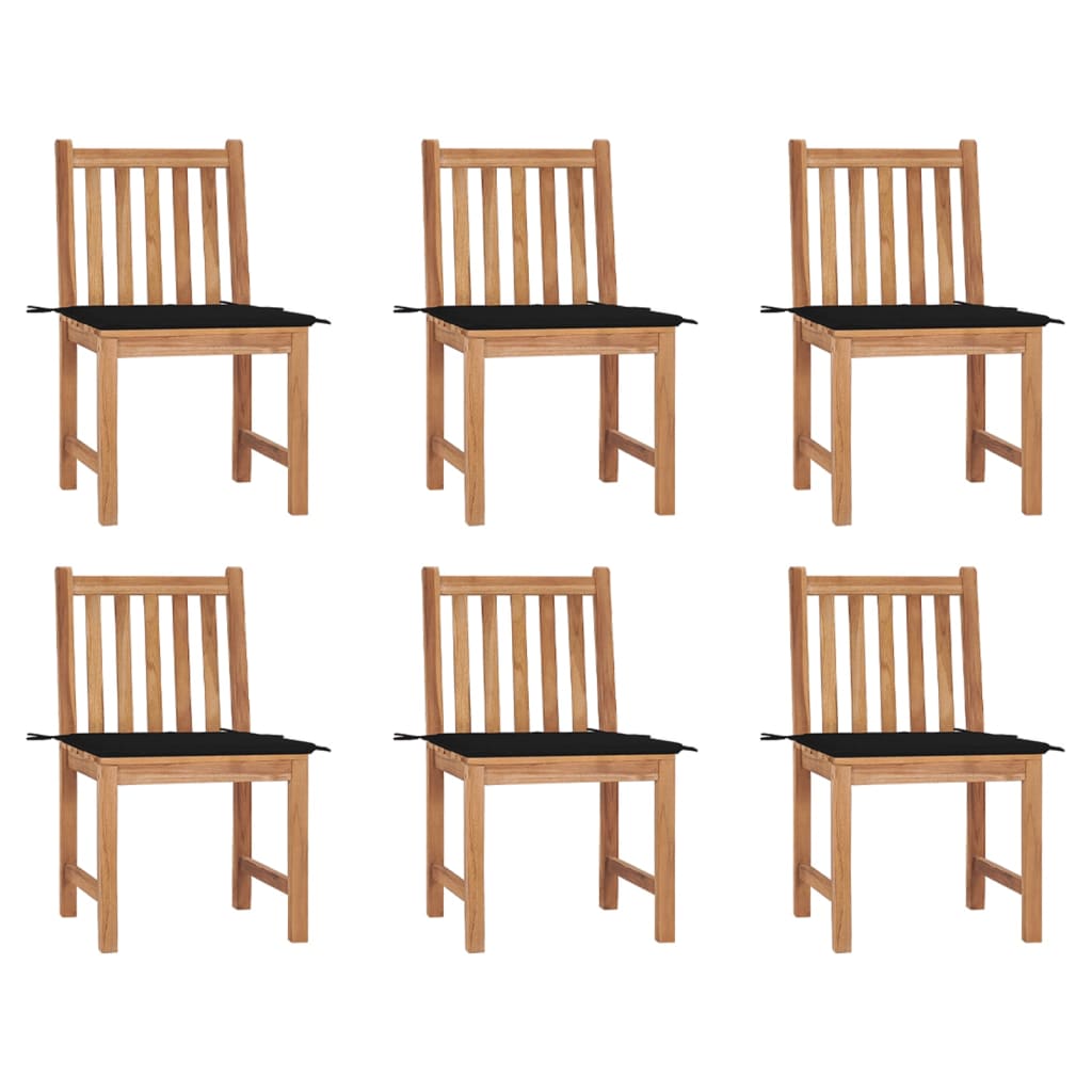 Set de 6 scaune de exterior din lemn masiv de tec cu perna colorata vidaXL, Lemn, 50 x 53 x 90 cm, Maro/Negru