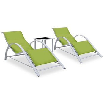 Set de 2 sezlonguri de plaja cu masa vidaXL, 167 x 60 x 66 cm, Verde Set de 2 sezlonguri de plaja cu masa vidaXL, 167 x 60 x 66 cm, Verde