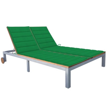 Sezlong de gradina cu perna pentru 2 persoane vidaXL, Lemn de acacia, 207 x 130 x 88 cm, Maro/Verde