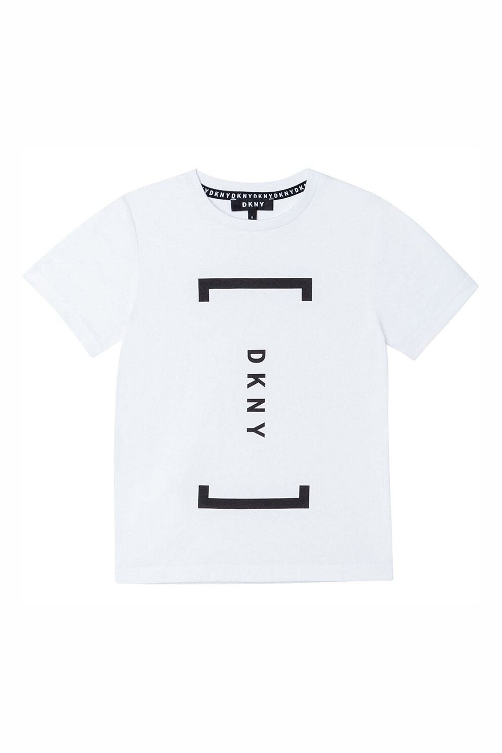 DKNY, Tricou din bumbac cu decolteu la baza gatului si imprimeu logo, Alb/Negru