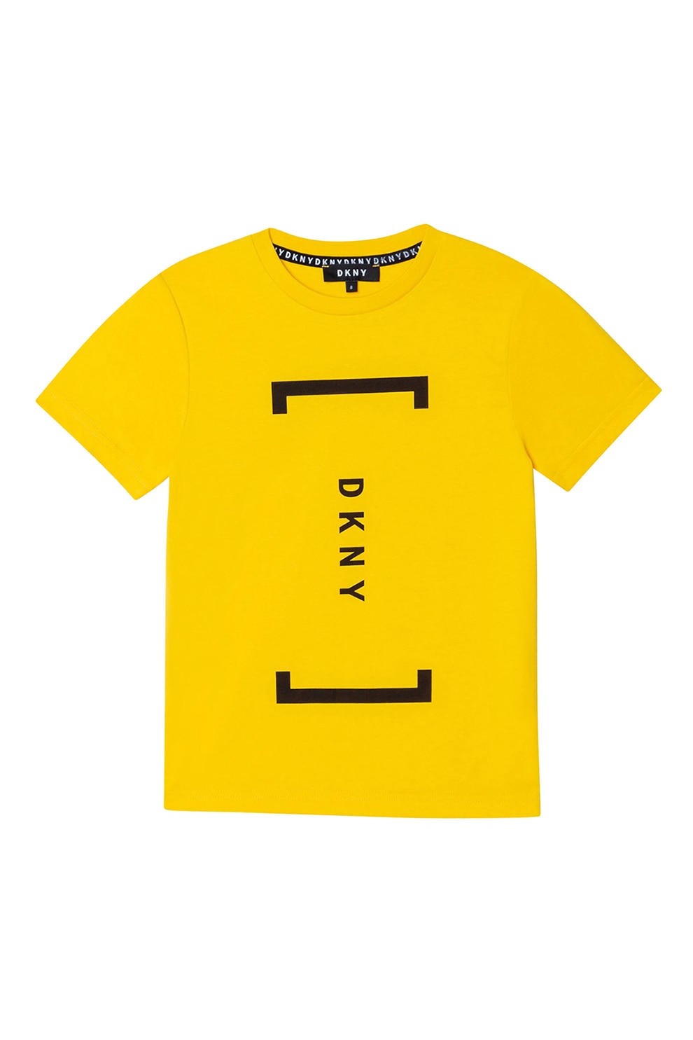 DKNY, Tricou din bumbac cu decolteu la baza gatului si imprimeu logo, Galben sofran/Negru