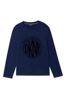 DKNY, Bluza sport cu decolteu rotund si logo D25D49, Albastru inchis/Negru DKNY, Bluza sport cu decolteu rotund si logo D25D49, Albastru inchis/Negru