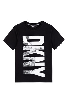 DKNY, Tricou cu decolteu rotund si logo, Negru/Alb/Gri inchis DKNY, Tricou cu decolteu rotund si logo, Negru/Alb/Gri inchis
