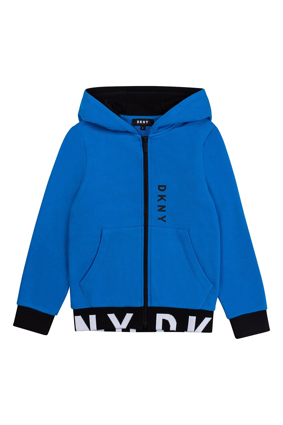 DKNY, Hanorac cu fermoar si imprimeu logo, 108 CM, Albastru royal/Negru/Alb