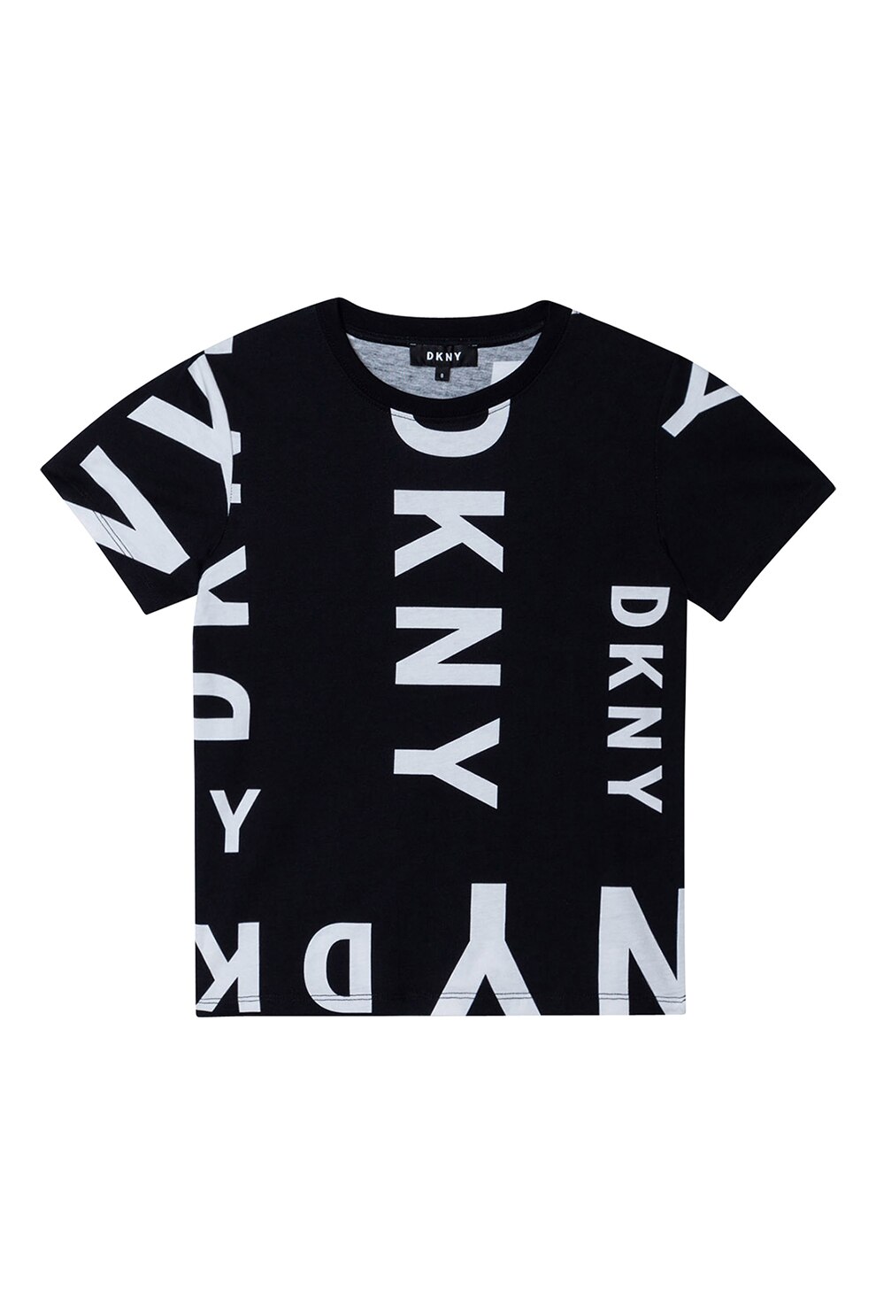 DKNY, Tricou cu decolteu la baza gatului si logo, Negru/Alb