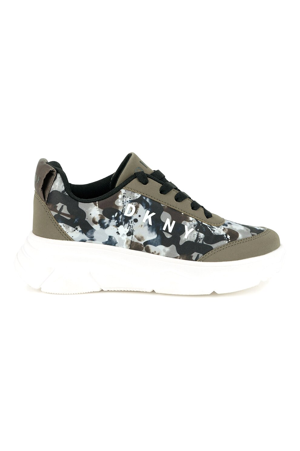 DKNY, Pantofi sport textili cu model logo, Kaki/Maro
