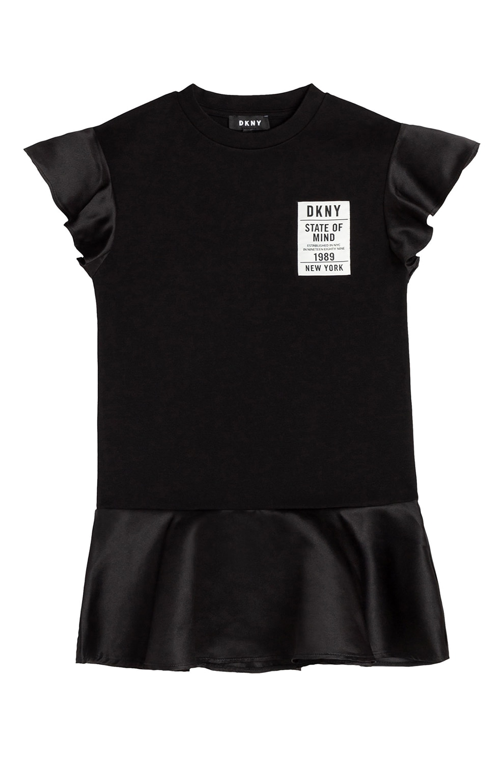 DKNY, Rochie tricou cu aplicatie logo, Negru