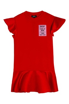 DKNY, Rochie tricou cu aplicatie logo, Rosu vermilion DKNY, Rochie tricou cu aplicatie logo, Rosu vermilion