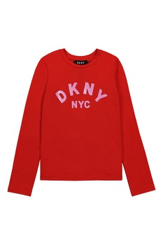 DKNY, Bluza cu logo cu paiete, Rosu vermilion/roz DKNY, Bluza cu logo cu paiete, Rosu vermilion/roz
