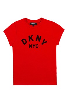 DKNY, Tricou cu logo de paiete, Rosu/Negru DKNY, Tricou cu logo de paiete, Rosu/Negru