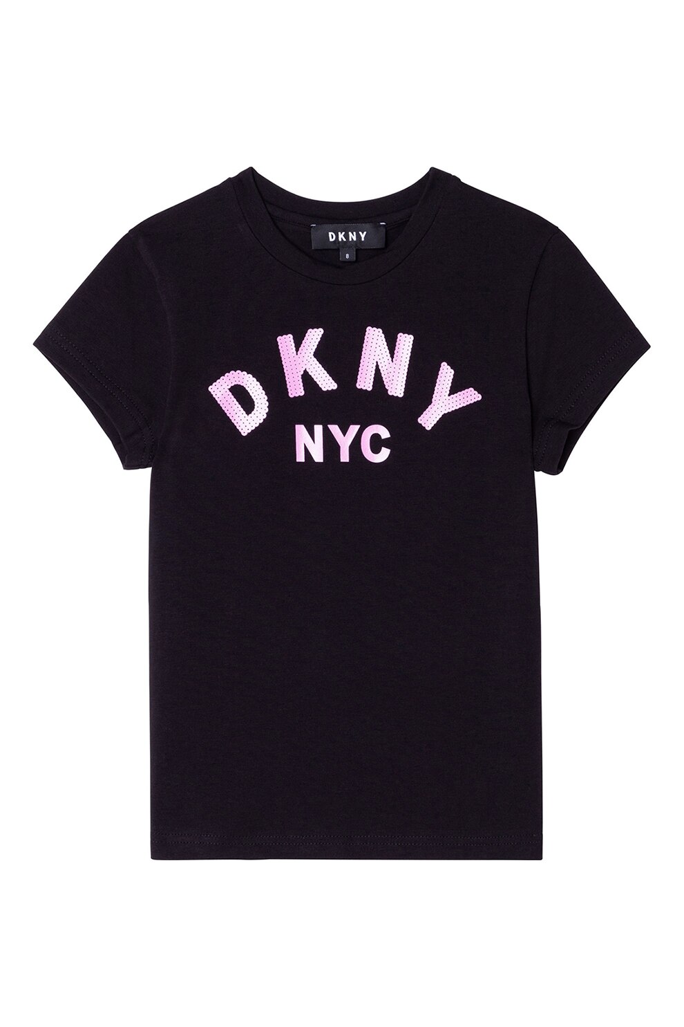 DKNY, Tricou cu logo de paiete, Negru/Roz