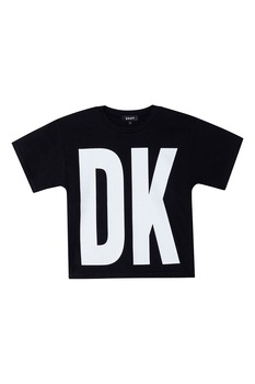 DKNY, Tricou de bumbac cu logo supradimensionat, Negru/Alb DKNY, Tricou de bumbac cu logo supradimensionat, Negru/Alb