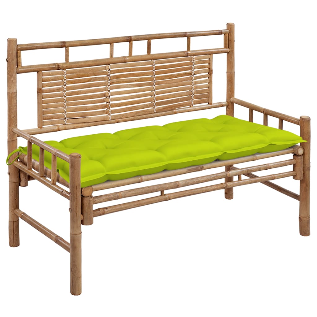 Banca de gradina din bambus cu perna vidaXL, Bambus, 120 x 55 x 90 cm, Maro/verde deschis