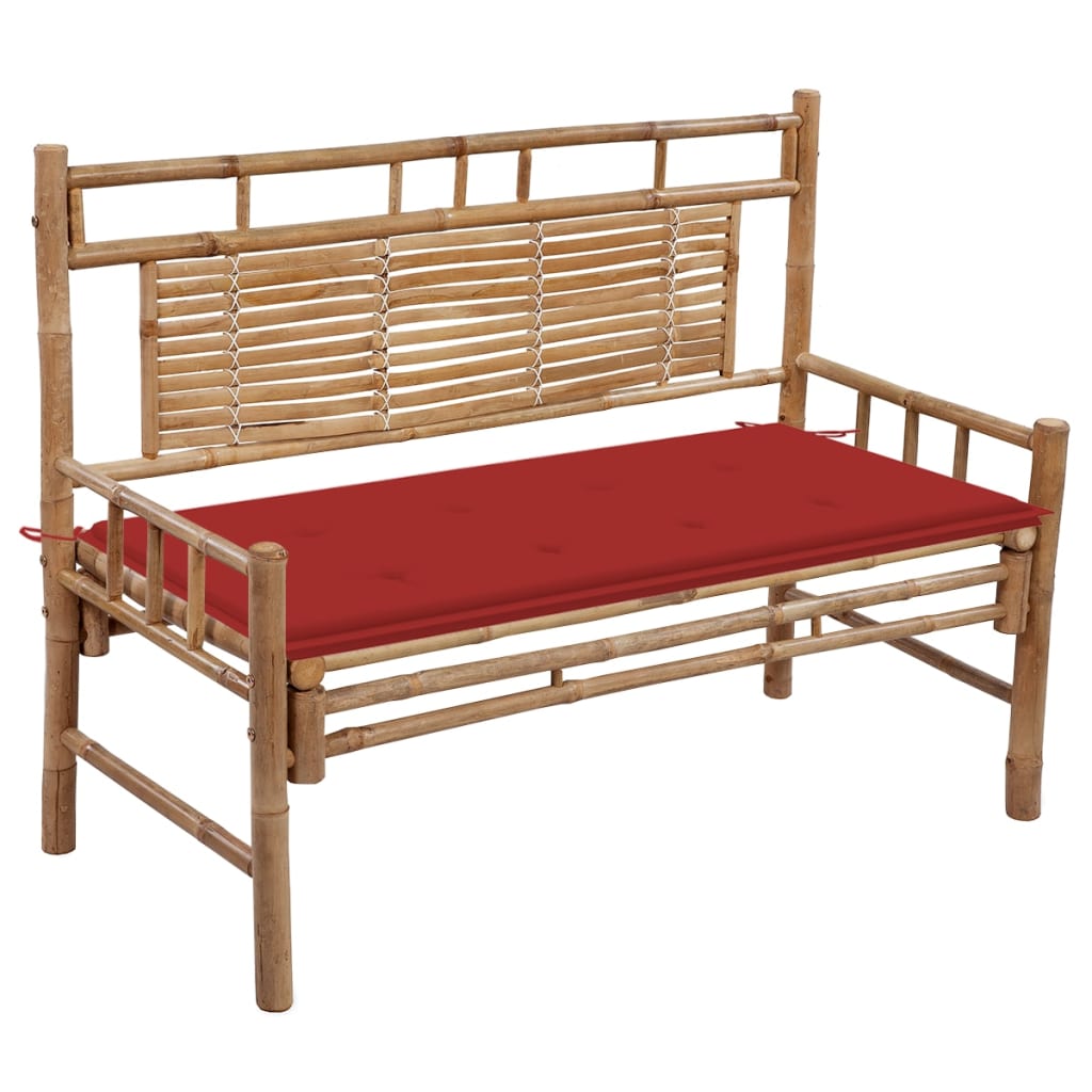 Banca de gradina din bambus cu perna colorata vidaXL, Bambus, 120 x 55 x 90 cm, Maro/Rosu
