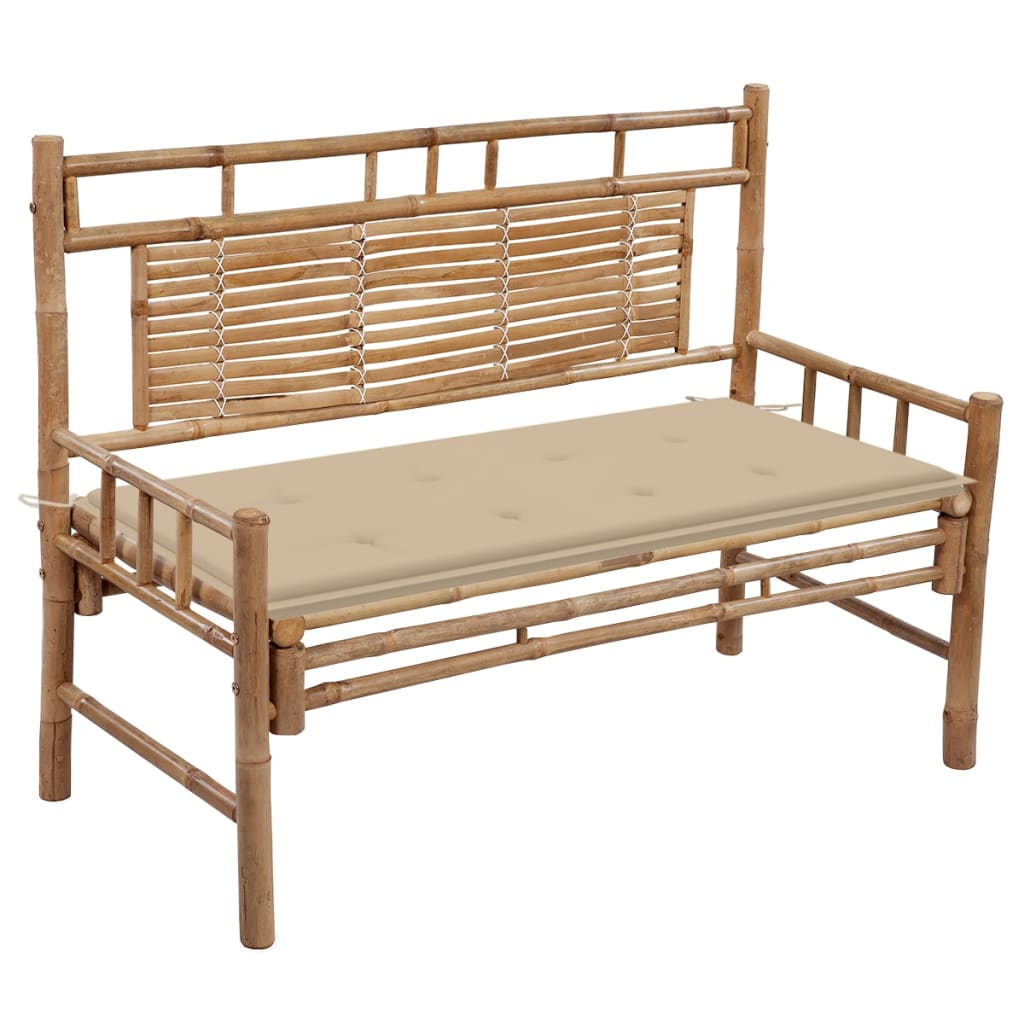 Banca de gradina din bambus cu perna colorata vidaXL, Bambus, 120 x 55 x 90 cm, Maro/Bej