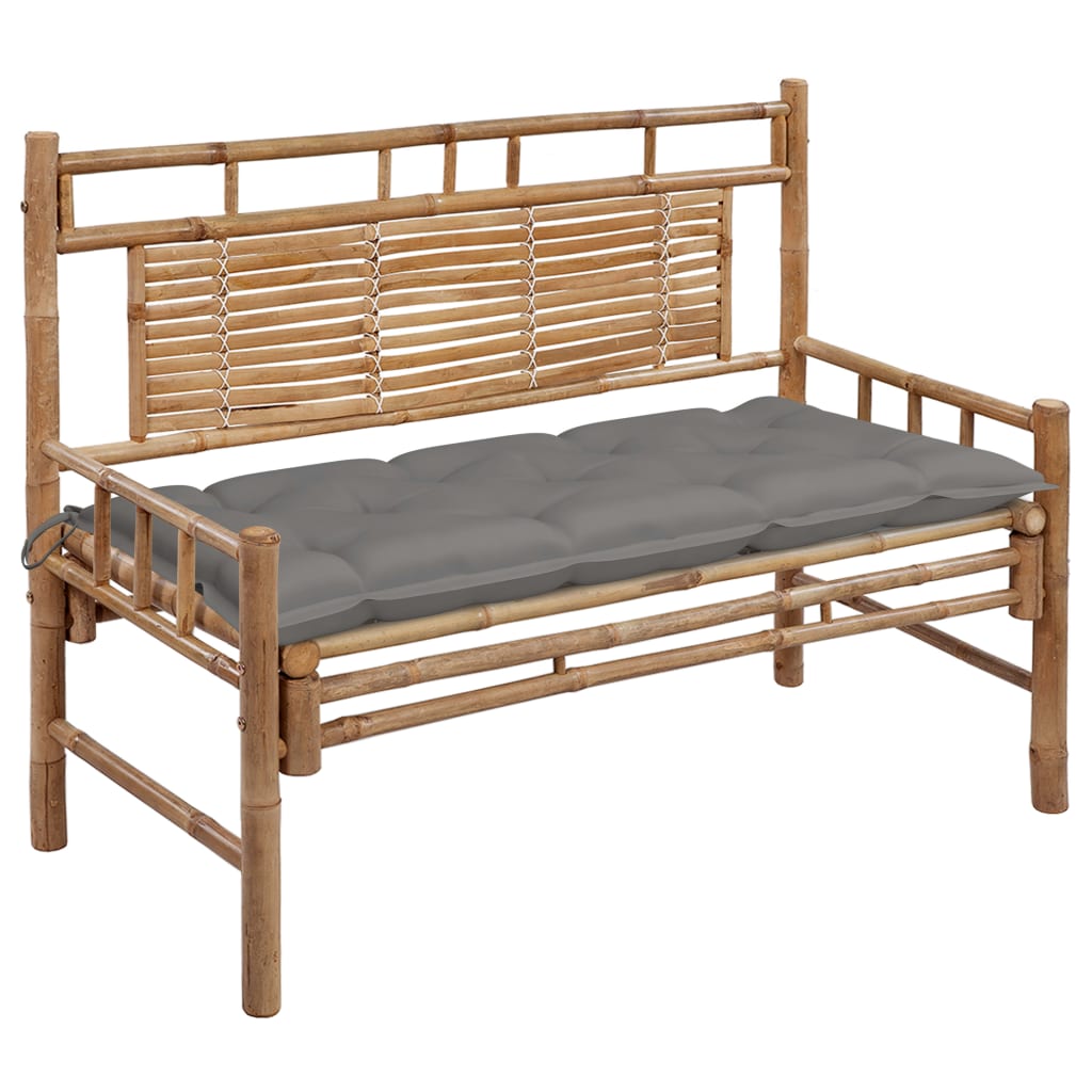 Banca de gradina din bambus cu perna vidaXL, Bambus, 120 x 55 x 90 cm, Maro/Gri