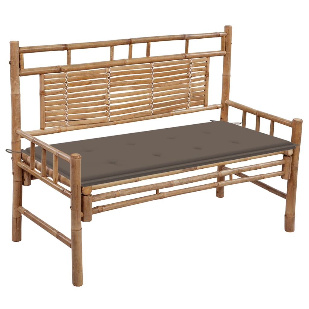 Banca de gradina din bambus cu perna colorata vidaXL, Bambus, 120 x 55 x 90 cm, Maro/Gri taupe