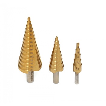 Set burghie metal conice in trepte 4-32 mm 3 bucati titan TA4036 TAGRED Set burghie metal conice in trepte 4-32 mm 3 bucati titan TA4036 TAGRED