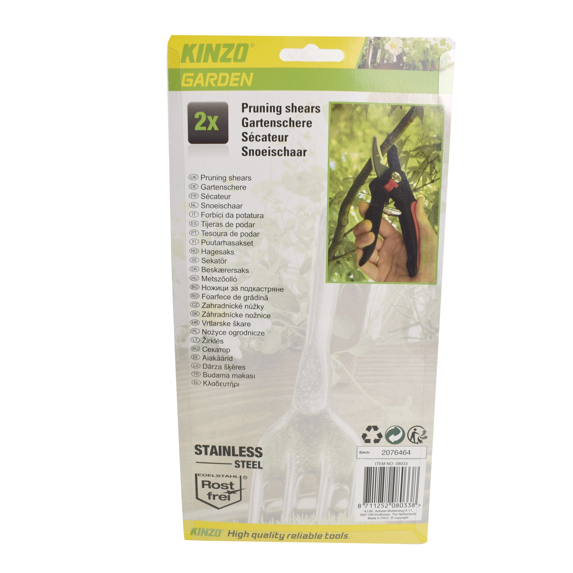 Set 2 foarfeci de gradina Kinzo, lame din otel, sistem de blocare, maner negru/gri