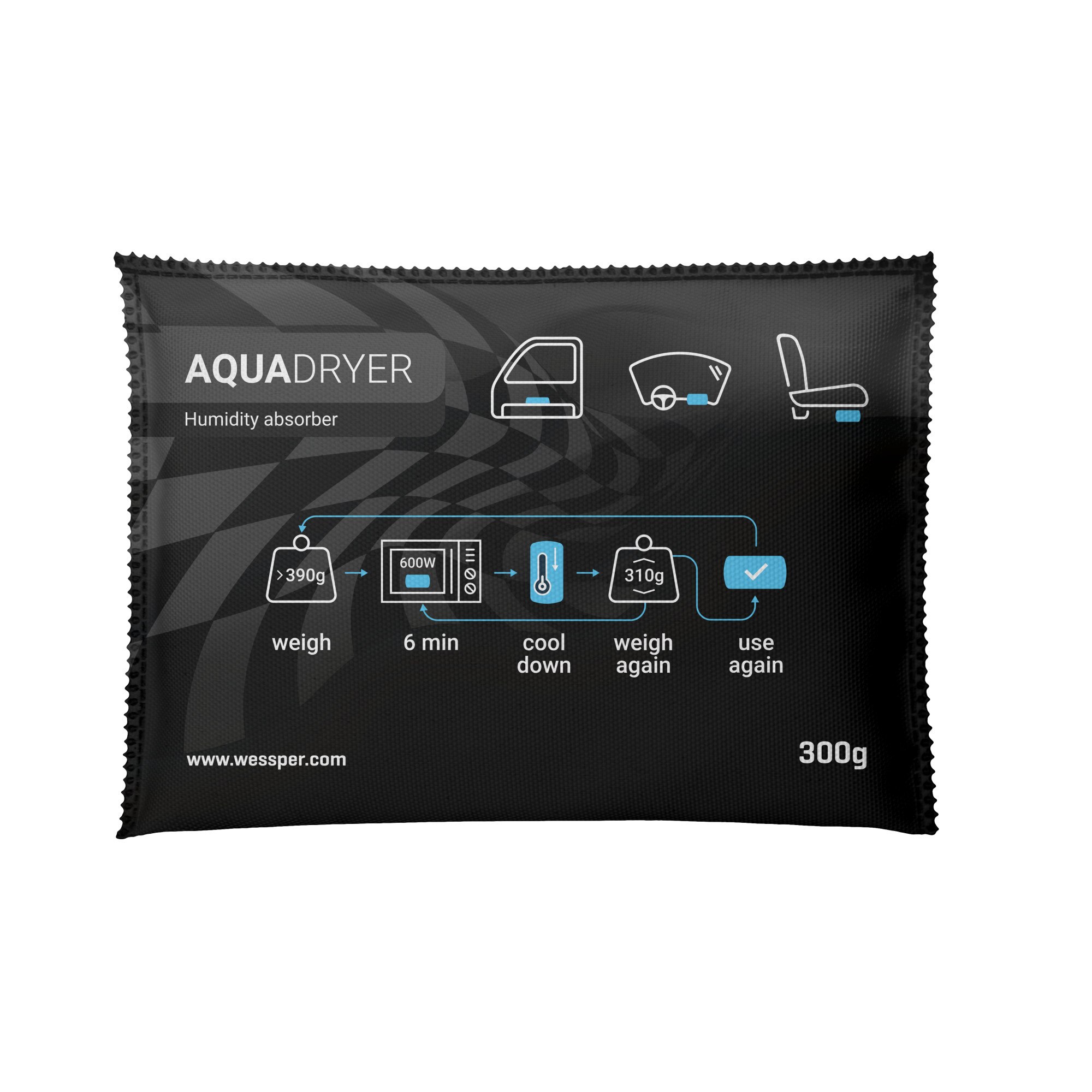 Saculet dezumidificator auto, Wessper AquaDryer, absoarbe si retine umezeala, Regenerabile, 300gr