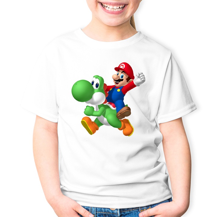 Mario Yoshi Super Game Hero gyermek póló, Fehér