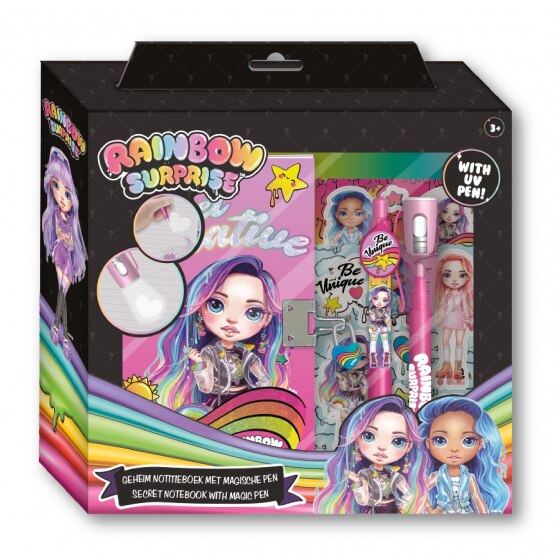 Agenda cu lacat, stilou uv si autocolante Rainbow Surprise, Toi - Toys, roz