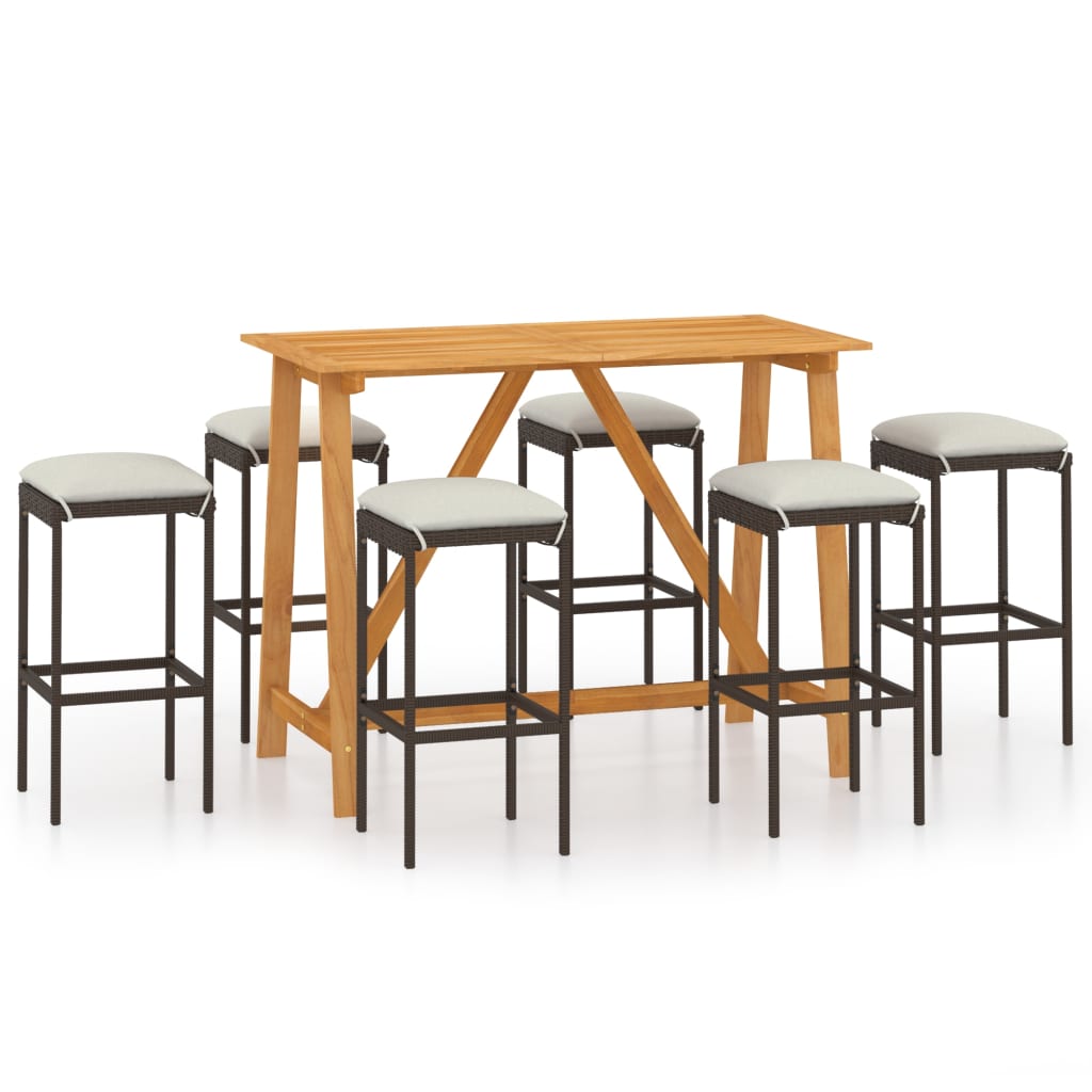 Set mobilier bar de gradina din 7 piese cu perne vidaXL, 140 x 70 x 104 cm, Maro