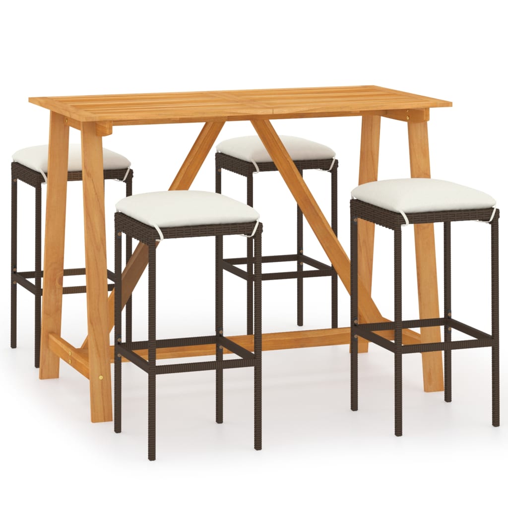 Set mobilier bar de gradina din 5 piese cu perne vidaXL, 140 x 70 x 104 cm, Maro