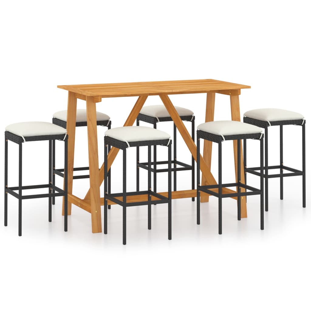 Set mobilier bar de gradina din 7 piese cu perne crem vidaXL, 140 x 70 x 104 cm, Negru