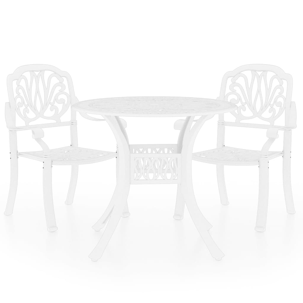 Set mobilier bistro de gradina cu 3 piese cu masa rotunda vidaXL, Aluminiu, 62 x 65 cm, Alb