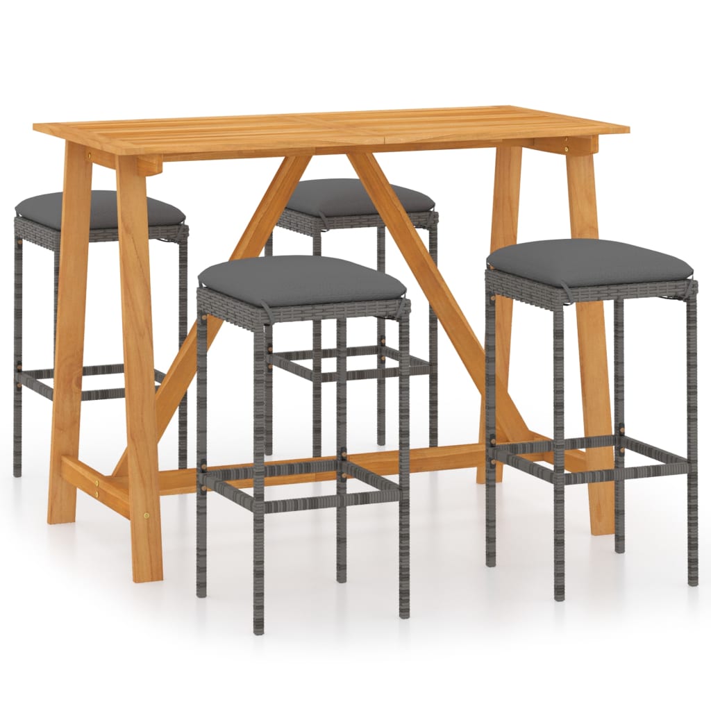 Set mobilier bar de gradina din 5 piese cu perne vidaXL, 140 x 70 x 104 cm, Gri