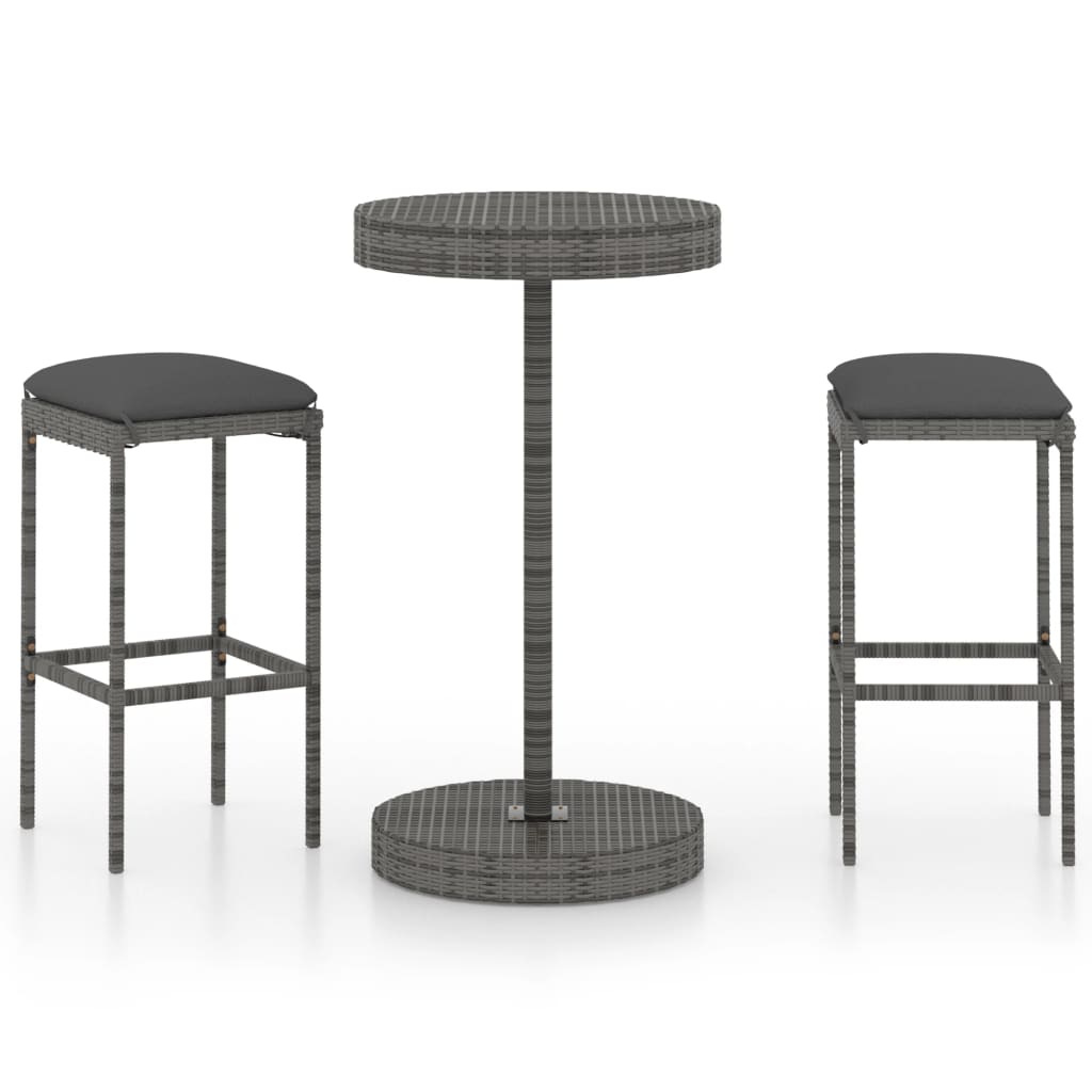 Set mobilier bar de gradina din 3 piese cu perne vidaXL, Poliratan, 60.5 x 106 cm, Gri
