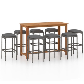 Set mobilier bar de gradina din 9 piese cu perne vidaXL, 150 x 70 x 105 cm, Gri Set mobilier bar de gradina din 9 piese cu perne vidaXL, 150 x 70 x 105 cm, Gri
