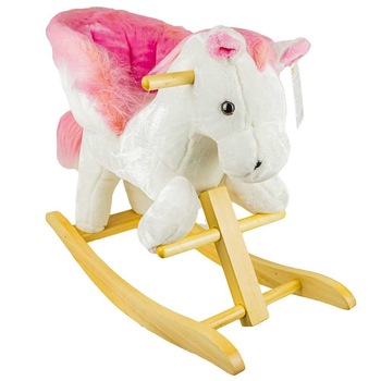 Balansoar pentru bebelusi, Calut, confectionat din lemn si plus, roz, 60x34x45 cm, Robentoys Balansoar pentru bebelusi, Calut, confectionat din lemn si plus, roz, 60x34x45 cm, Robentoys