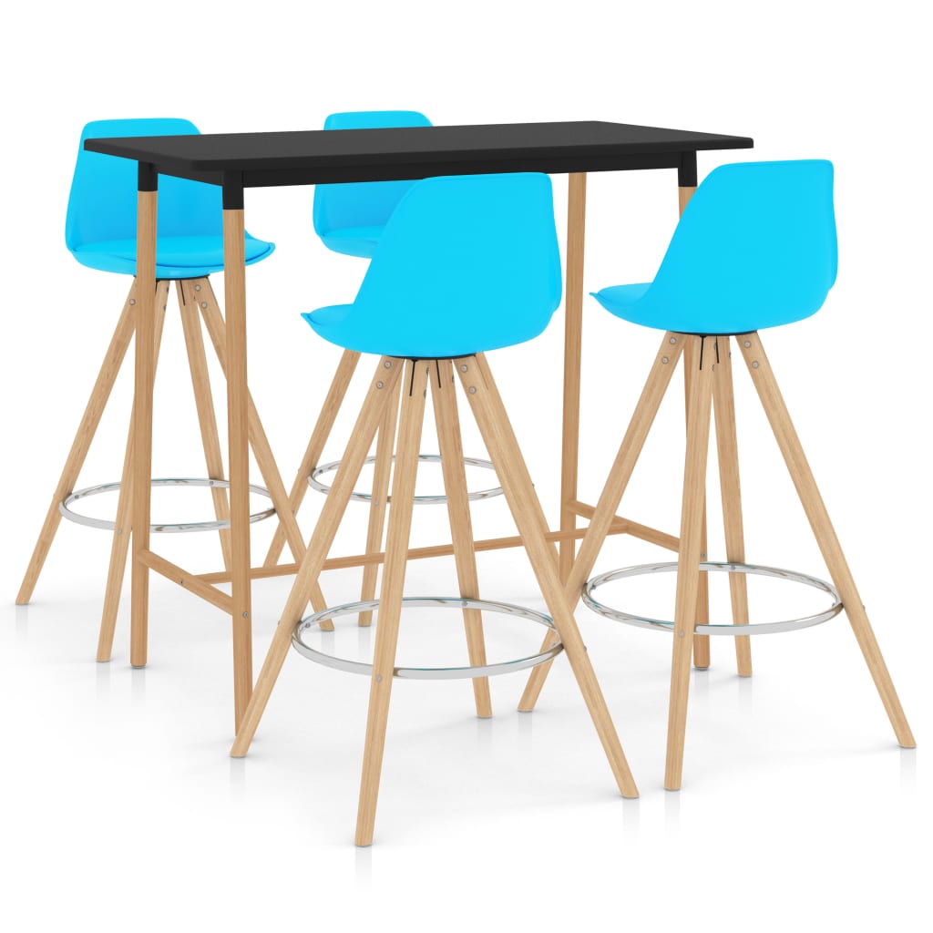 Set mobilier de bar/bucatarie cu 5 piese cu masa neagra vidaXL, 120 x 60 x 105 cm, Albastru/Negru
