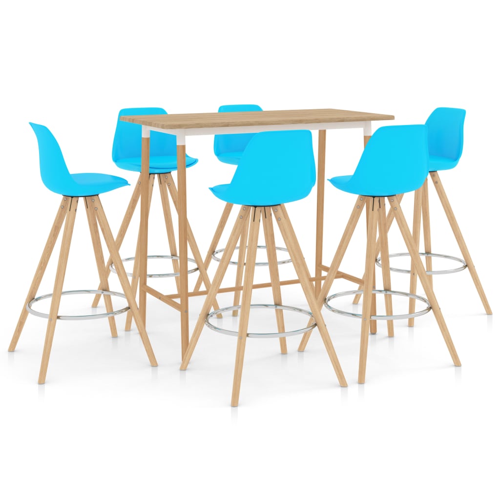 Set mobilier de bar/bucatarie cu 7 piese cu masa maro vidaXL, 120 x 60 x 105 cm, Albastru/Maro