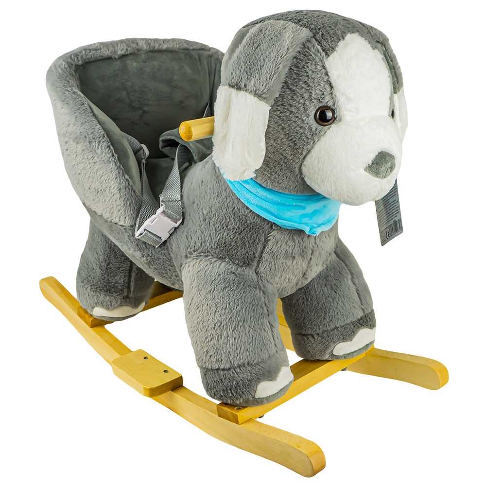 Balansoar pentru bebelusi, Catel, confectionat din lemn si plus, gri, 68x30x56 cm, Robentoys