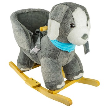 Balansoar pentru bebelusi, Catel, confectionat din lemn si plus, gri, 68x30x56 cm, Robentoys Balansoar pentru bebelusi, Catel, confectionat din lemn si plus, gri, 68x30x56 cm, Robentoys