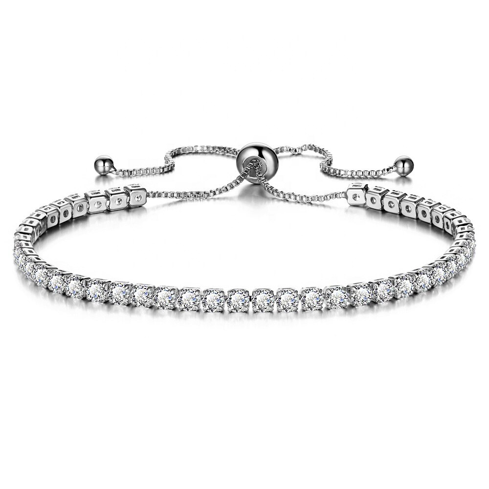 Bratara de dama model Tennis placata cu argint, reglabila, 15+4cm, pietre zirconiu. argintiu
