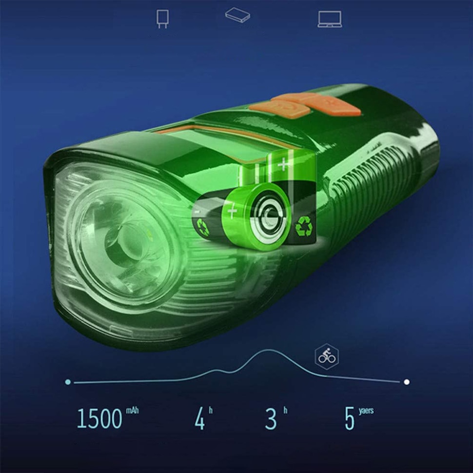 LED фар за велосипед, YWX®, Велосипеден компютър, 300 lm, 4 режима на ...