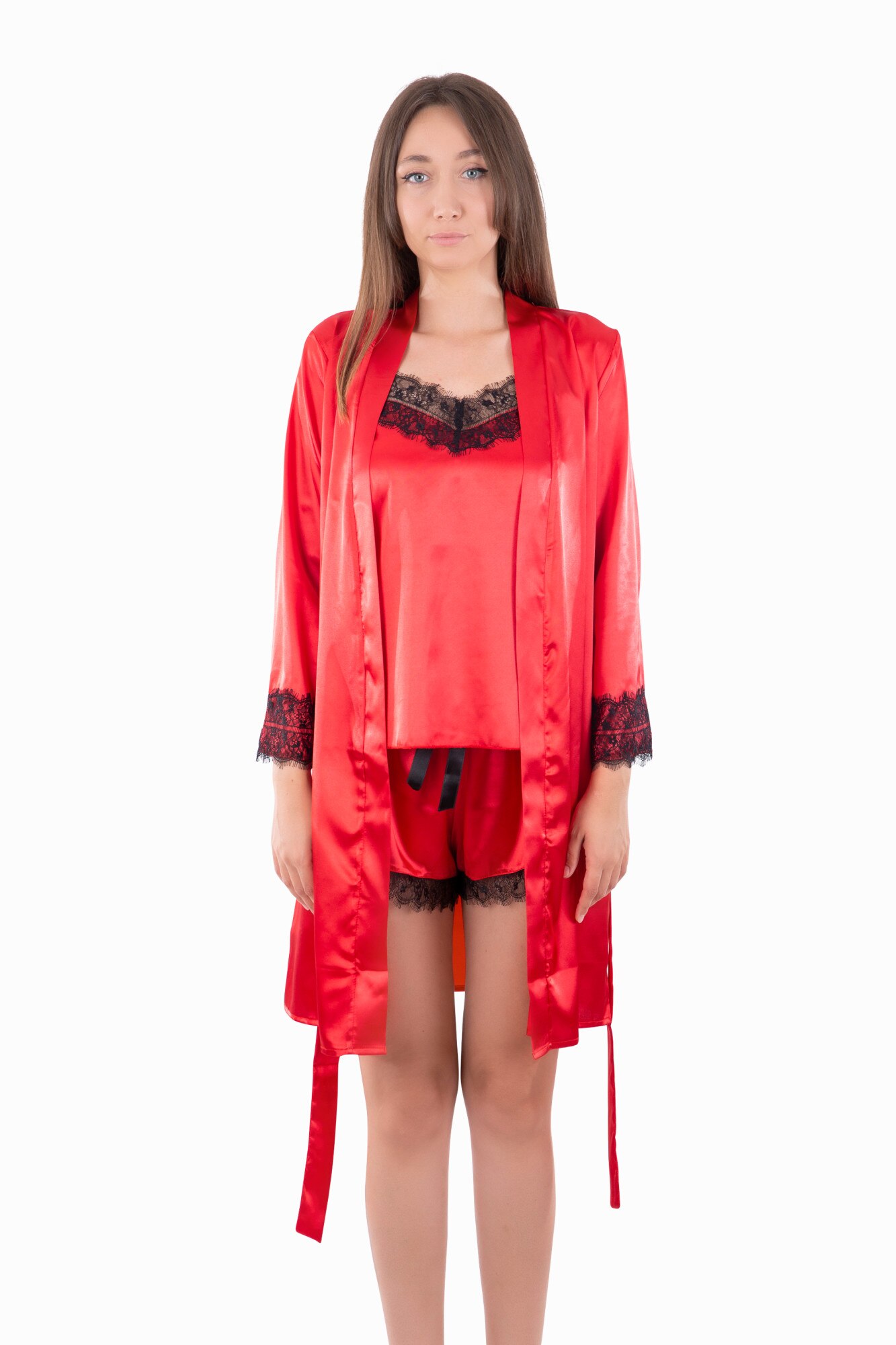 Halat dama ,model Bela,satin, Rosu / Negru