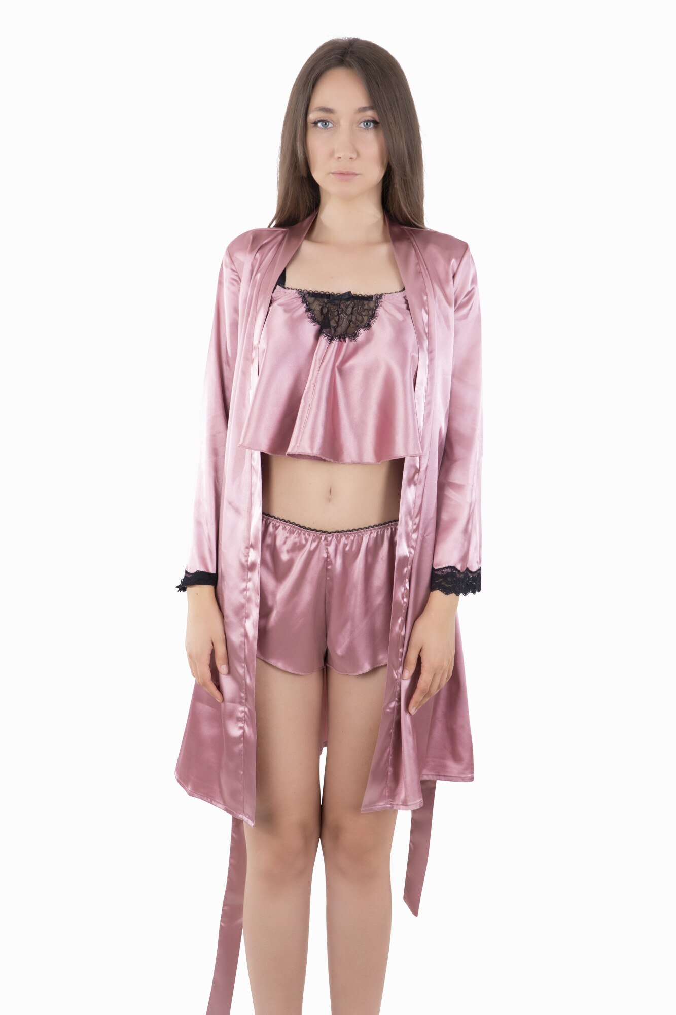 Halat dama ,model Bela,satin, Roz Pudra