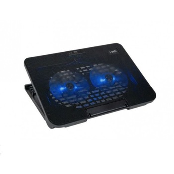 Cooler pentru Laptop, Compatibil cu 17'', 2 Ventilatoare, 750-1500 RPM, Lumina LED Albastra, Raglabil in 6 Unghiuri, Anti-alunecare, 2 USB, Negru Cooler pentru Laptop, Compatibil cu 17'', 2 Ventilatoare, 750-1500 RPM, Lumina LED Albastra, Raglabil in 6 Unghiuri, Anti-alunecare, 2 USB, Negru