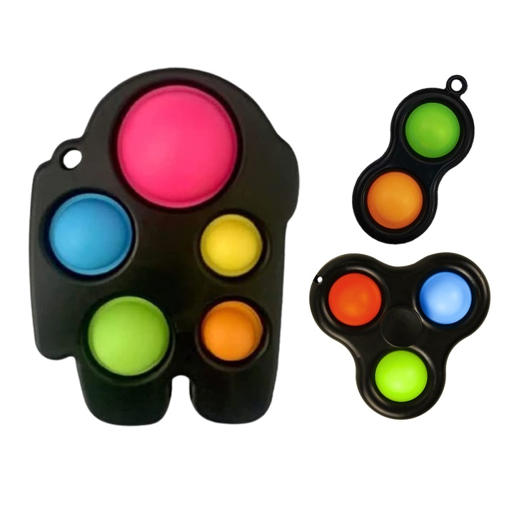 Комплект от 3 играчки Zenuk® - Simple Dimple, Among Us, Keychain, Fidget Toys, Multicolor