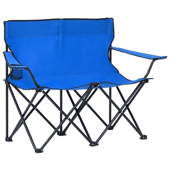 Scaun de camping pliabil cu 2 locuri, vidaXL, Tesatura oxford - otel, 123 x 50 x 80 cm, Albastru Scaun de camping pliabil cu 2 locuri, vidaXL, Tesatura oxford - otel, 123 x 50 x 80 cm, Albastru
