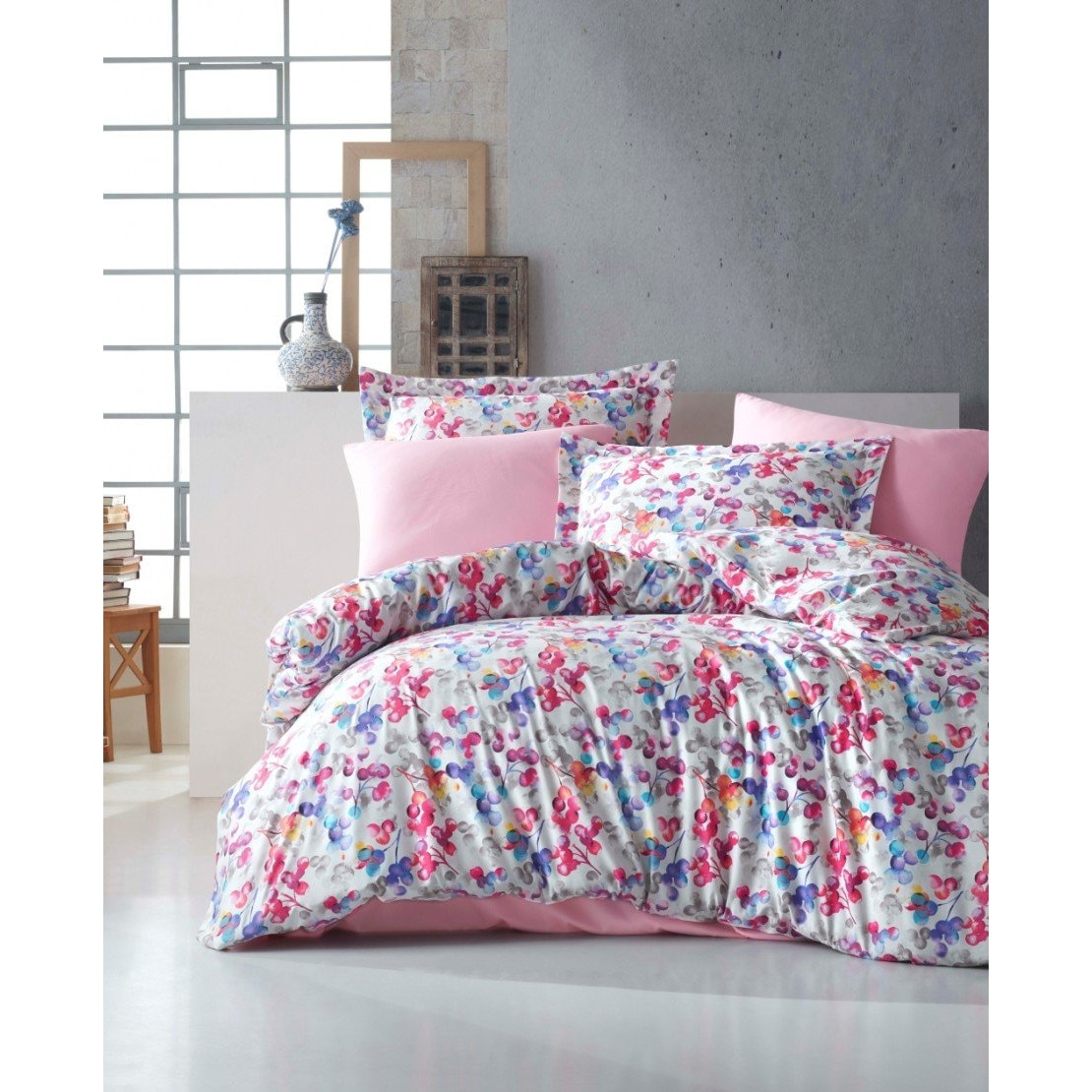 Set lenjerie de pat dublu 6 piese satin de lux, 240x260 cm, Bahar Home, Rainbow