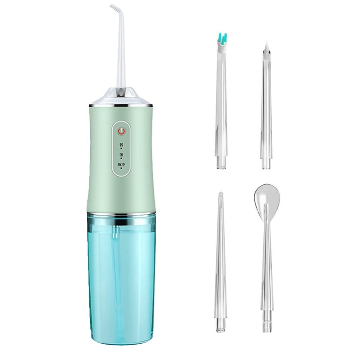 Újratölthető szájöblítő, 4 hegy, 3 üzemmód, zöld